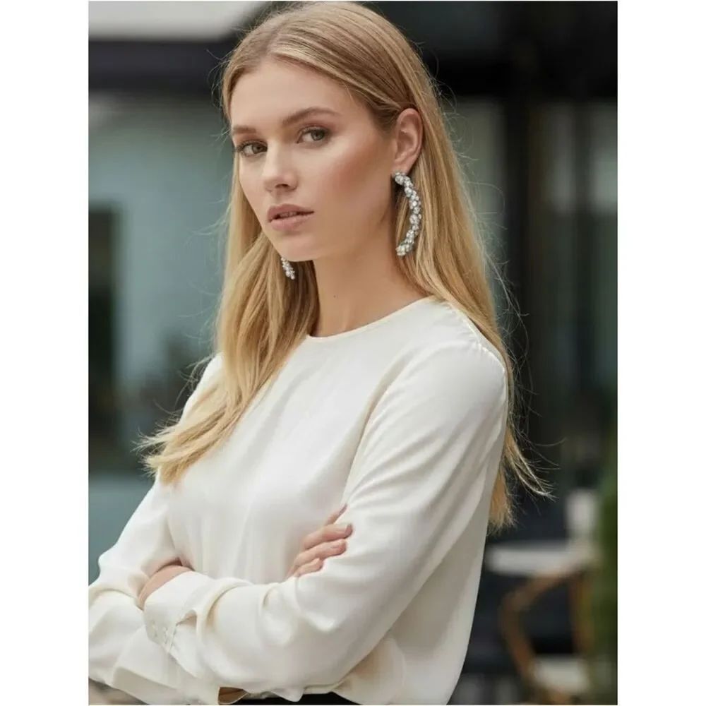 Silver Plated Braided Ivory Pearl Earrings NWT